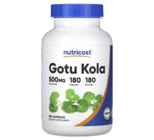 Травы и натуральные средства Nutricost, Готу кола, 500 мг, 180 капсул