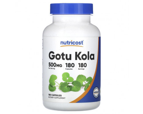 Травы и натуральные средства Nutricost, Готу кола, 500 мг, 180 капсул Травы и натуральные средства Nutricost, Готу кола, 500 мг, 180 капсул