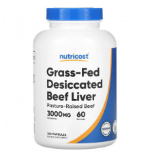 Для пищеварительной системы Nutricost, Сушеная говяжья печень травяного откорма, 750 мг, 240 капсул