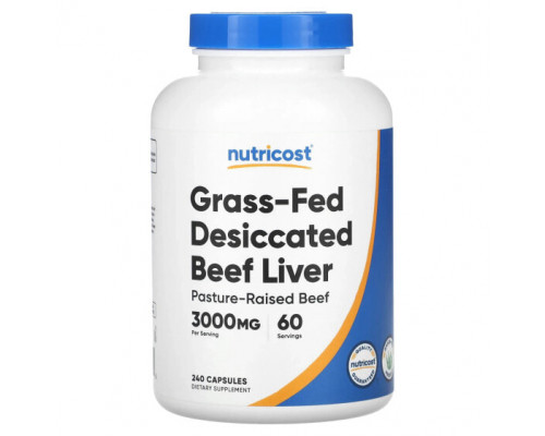 Для пищеварительной системы Nutricost, Сушеная говяжья печень травяного откорма, 750 мг, 240 капсул Для пищеварительной системы Nutricost, Сушеная говяжья печень травяного откорма, 750 мг, 240 капсул