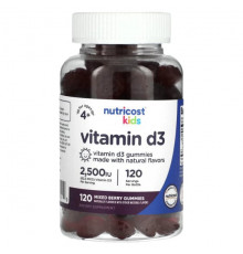 Витамин D Nutricost, Для детей, витамин D3, для детей от 4 лет, ягодное ассорти, 62,5 мкг (2500 МЕ), 120 жевательных таблеток