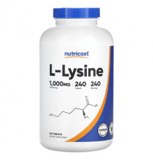 Аминокислоты Nutricost, L-лизин, 1000 мг, 240 таблеток