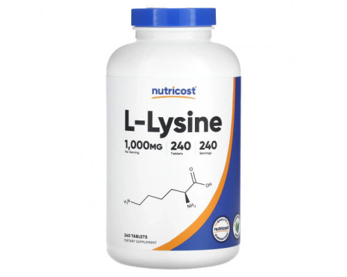 Аминокислоты Nutricost, L-лизин, 1000 мг, 240 таблеток Аминокислоты Nutricost, L-лизин, 1000 мг, 240 таблеток
