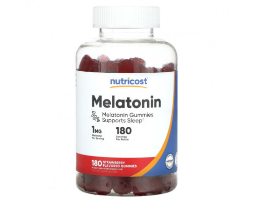 БАДы Nutricost, Мелатонин, клубника, 1 мг, 180 жевательных таблеток БАДы Nutricost, Мелатонин, клубника, 1 мг, 180 жевательных таблеток