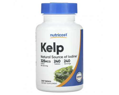 Водоросли Nutricost, Ламинария, 325 мкг, 240 таблеток Водоросли Nutricost, Ламинария, 325 мкг, 240 таблеток