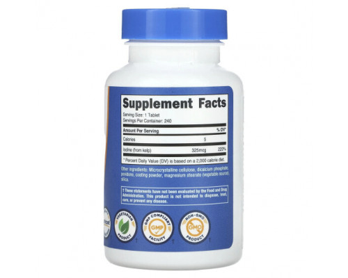 Водоросли Nutricost, Ламинария, 325 мкг, 240 таблеток Водоросли Nutricost, Ламинария, 325 мкг, 240 таблеток