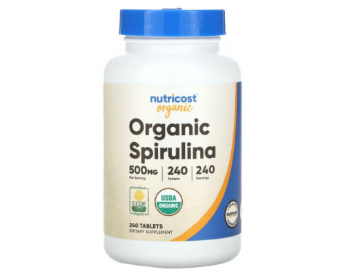 Водоросли Nutricost, Органическая спурулина, 500 мг, 240 таблеток Водоросли Nutricost, Органическая спурулина, 500 мг, 240 таблеток