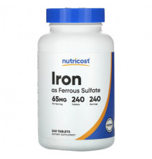 Железо Nutricost, Железо в виде сульфата железа, 65 мг, 240 таблеток