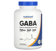 Аминокислоты Nutricost, ГАМК - гамма-аминомасляная кислота, 750 мг, 240 капсул