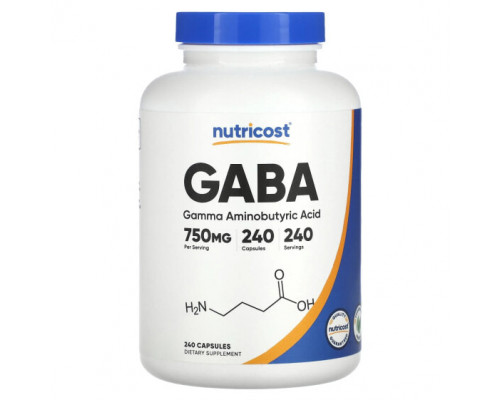 Аминокислоты Nutricost, ГАМК - гамма-аминомасляная кислота, 750 мг, 240 капсул Аминокислоты Nutricost, ГАМК - гамма-аминомасляная кислота, 750 мг, 240 капсул