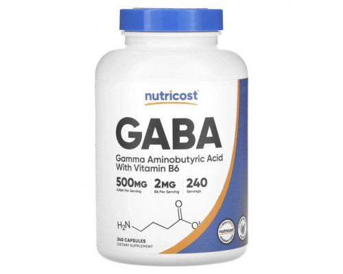 Аминокислоты Nutricost, ГАМК с витамином B6, 500 мг, 240 капсул Аминокислоты Nutricost, ГАМК с витамином B6, 500 мг, 240 капсул