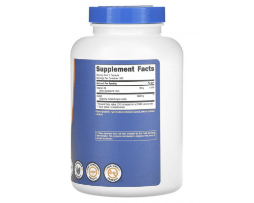 Аминокислоты Nutricost, ГАМК с витамином B6, 500 мг, 240 капсул Аминокислоты Nutricost, ГАМК с витамином B6, 500 мг, 240 капсул