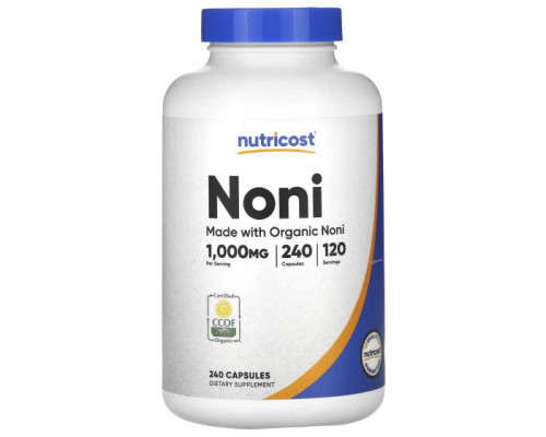 Травы и натуральные средства Nutricost, нони, 500 мг, 240 капсул Травы и натуральные средства Nutricost, нони, 500 мг, 240 капсул
