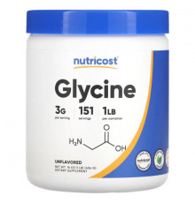 Аминокислоты Nutricost, Глицин, без добавок, 454 г (16 унций)