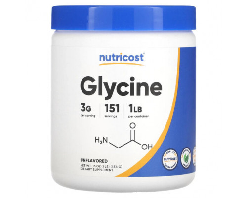 Аминокислоты Nutricost, Глицин, без добавок, 454 г (16 унций) Аминокислоты Nutricost, Глицин, без добавок, 454 г (16 унций)