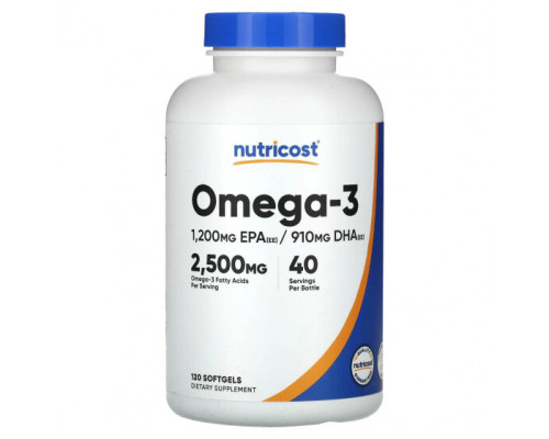 Рыбий жир и Омега 3, 6, 9 Nutricost, Омега-3, 833 мг, 120 мягких таблеток Рыбий жир и Омега 3, 6, 9 Nutricost, Омега-3, 833 мг, 120 мягких таблеток