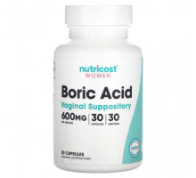 Женское здоровье Nutricost, Для женщин, борная кислота, вагинальные свечи, 600 мг, 30 капсул