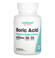 Женское здоровье Nutricost, Для женщин, борная кислота, вагинальные свечи, 600 мг, 30 капсул