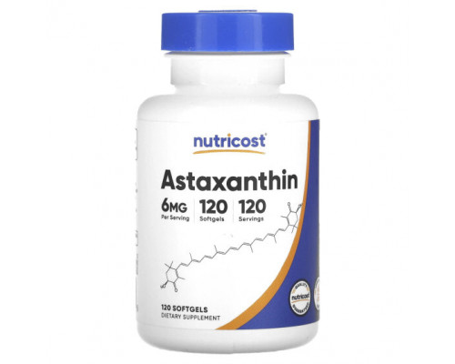 Антиоксиданты Nutricost, астаксантин, 6 мг, 120 капсул Антиоксиданты Nutricost, астаксантин, 6 мг, 120 капсул