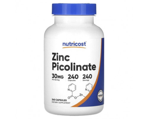 Цинк Nutricost, пиколинат цинка, 30 мг, 240 капсул Цинк Nutricost, пиколинат цинка, 30 мг, 240 капсул
