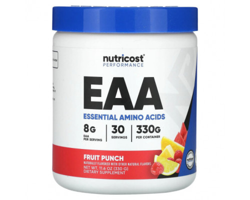 Аминокислоты Nutricost, Performance, EAA, незаменимые аминокислоты, фруктовый пунш, 330 г (11,6 унции) Аминокислоты Nutricost, Performance, EAA, незаменимые аминокислоты, фруктовый пунш, 330 г (11,6 унции)