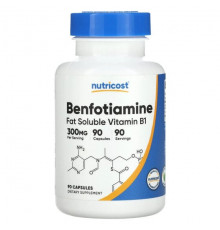 Витамины группы B Nutricost, Бенофотиамин, жирорастворимый витамин B1, 300 мг, 90 капсул