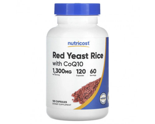 Коэнзим Q10 Nutricost, красный ферментированный рис с коэнзимом Q10, 650 мг, 120 капсул Коэнзим Q10 Nutricost, красный ферментированный рис с коэнзимом Q10, 650 мг, 120 капсул