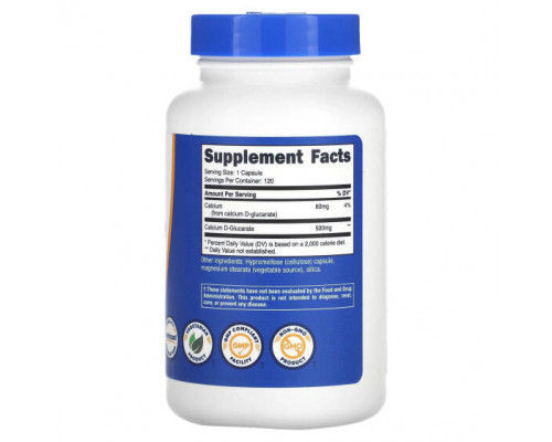 Кальций Nutricost, D-глюкарат кальция, 500 мг, 120 капсул Кальций Nutricost, D-глюкарат кальция, 500 мг, 120 капсул