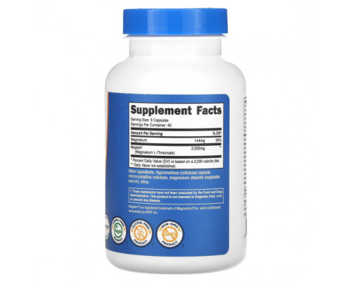 Магний Nutricost, Magtein, 666 мг, 120 капсул Магний Nutricost, Magtein, 666 мг, 120 капсул