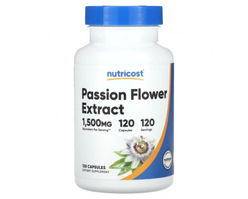 Растительные экстракты и настойки Nutricost, Экстракт пассифлоры, 1500 мг, 120 капсул Растительные экстракты и настойки Nutricost, Экстракт пассифлоры, 1500 мг, 120 капсул