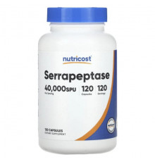 Пищеварительные ферменты Nutricost, серрапептаза, 40 000 SPU, 120 капсул