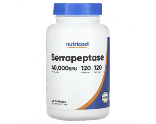 Пищеварительные ферменты Nutricost, серрапептаза, 40 000 SPU, 120 капсул Пищеварительные ферменты Nutricost, серрапептаза, 40 000 SPU, 120 капсул