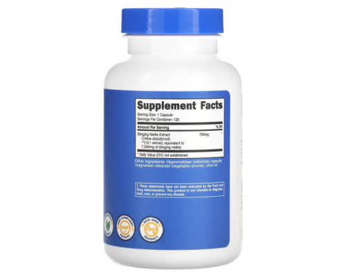 Зелень и зеленые овощи Nutricost, Экстракт корня крапивы двудомной, 7500 мг, 120 капсул Зелень и зеленые овощи Nutricost, Экстракт корня крапивы двудомной, 7500 мг, 120 капсул