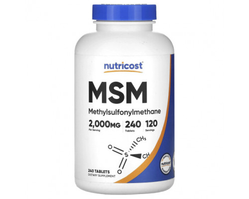 Для мышц и суставов Nutricost, МСМ, 1000 мг, 240 таблеток Для мышц и суставов Nutricost, МСМ, 1000 мг, 240 таблеток