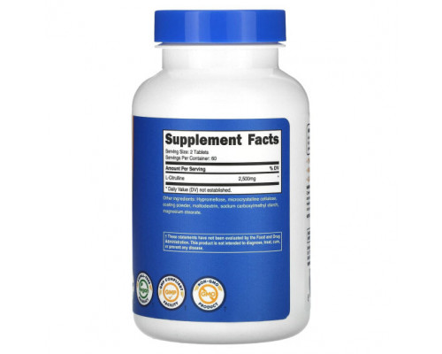 Аминокислоты Nutricost, L-цитруллин, 1250 мг, 120 таблеток Аминокислоты Nutricost, L-цитруллин, 1250 мг, 120 таблеток