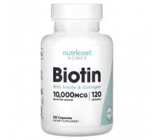 Женское здоровье Nutricost, биотин с фолатом и коллагеном для женщин, 10 000 мкг, 120 капсул