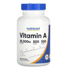 Витамин А Nutricost, Витамин A, 25000 МЕ, 500 мягких таблеток