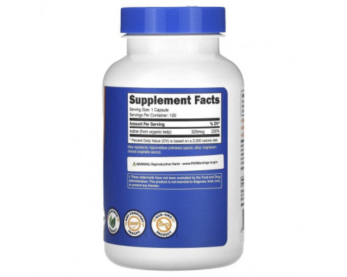 Йод Nutricost, йод, 325 мкг, 120 капсул Йод Nutricost, йод, 325 мкг, 120 капсул