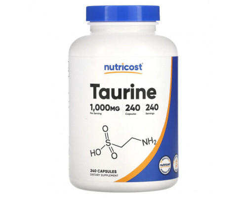 Аминокислоты Nutricost, таурин, 1000 мг, 240 капсул Аминокислоты Nutricost, таурин, 1000 мг, 240 капсул