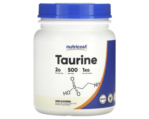 Аминокислоты Nutricost, Таурин в порошке, без добавок, 1 кг (35,7 унции) Аминокислоты Nutricost, Таурин в порошке, без добавок, 1 кг (35,7 унции)