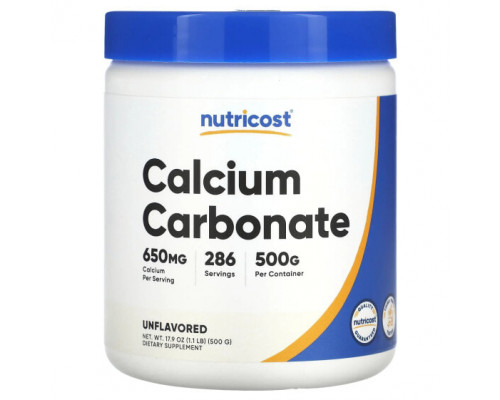 Кальций Nutricost, карбонат кальция, без добавок, 500 г (1,1 фунта) Кальций Nutricost, карбонат кальция, без добавок, 500 г (1,1 фунта)