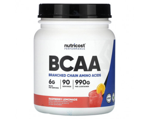 Аминокислоты Nutricost, Performance, BCAA, малиновый лимонад, 990 г (2,2 фунта) Аминокислоты Nutricost, Performance, BCAA, малиновый лимонад, 990 г (2,2 фунта)