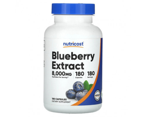 Фрукты и ягоды Nutricost, Экстракт голубики, 180 капсул Фрукты и ягоды Nutricost, Экстракт голубики, 180 капсул