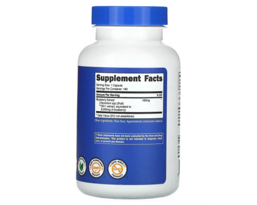 Фрукты и ягоды Nutricost, Экстракт голубики, 180 капсул Фрукты и ягоды Nutricost, Экстракт голубики, 180 капсул