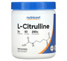 Аминокислоты Nutricost, L-цитруллин, без вкусовых добавок, 250 г (8,8 унции)