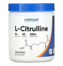 Аминокислоты Nutricost, L-цитруллин, без вкусовых добавок, 250 г (8,8 унции)
