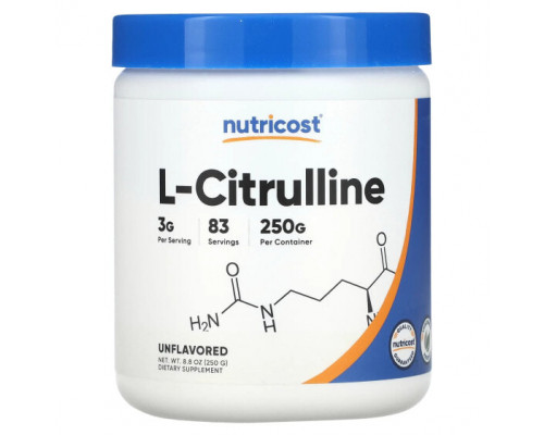 Аминокислоты Nutricost, L-цитруллин, без вкусовых добавок, 250 г (8,8 унции) Аминокислоты Nutricost, L-цитруллин, без вкусовых добавок, 250 г (8,8 унции)