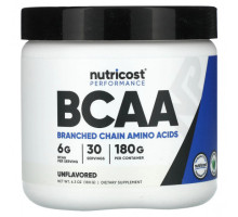 Аминокислоты Nutricost, Performance, BCAA, без добавок, 180 г (6,3 унции)