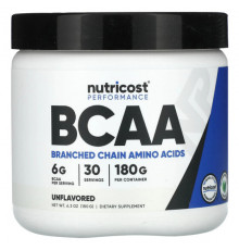 Аминокислоты Nutricost, Performance, BCAA, без добавок, 180 г (6,3 унции)