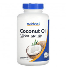 Растительные масла Nutricost, Кокосовое масло, 1000 мг, 120 мягких таблеток
